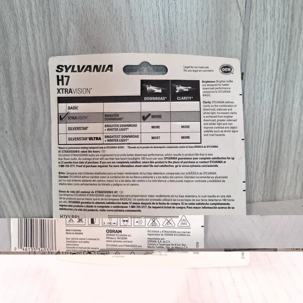SYLVANIA H7 XtraVision 55W Halogen Headlight Bulbs 2-Pack Warm White
